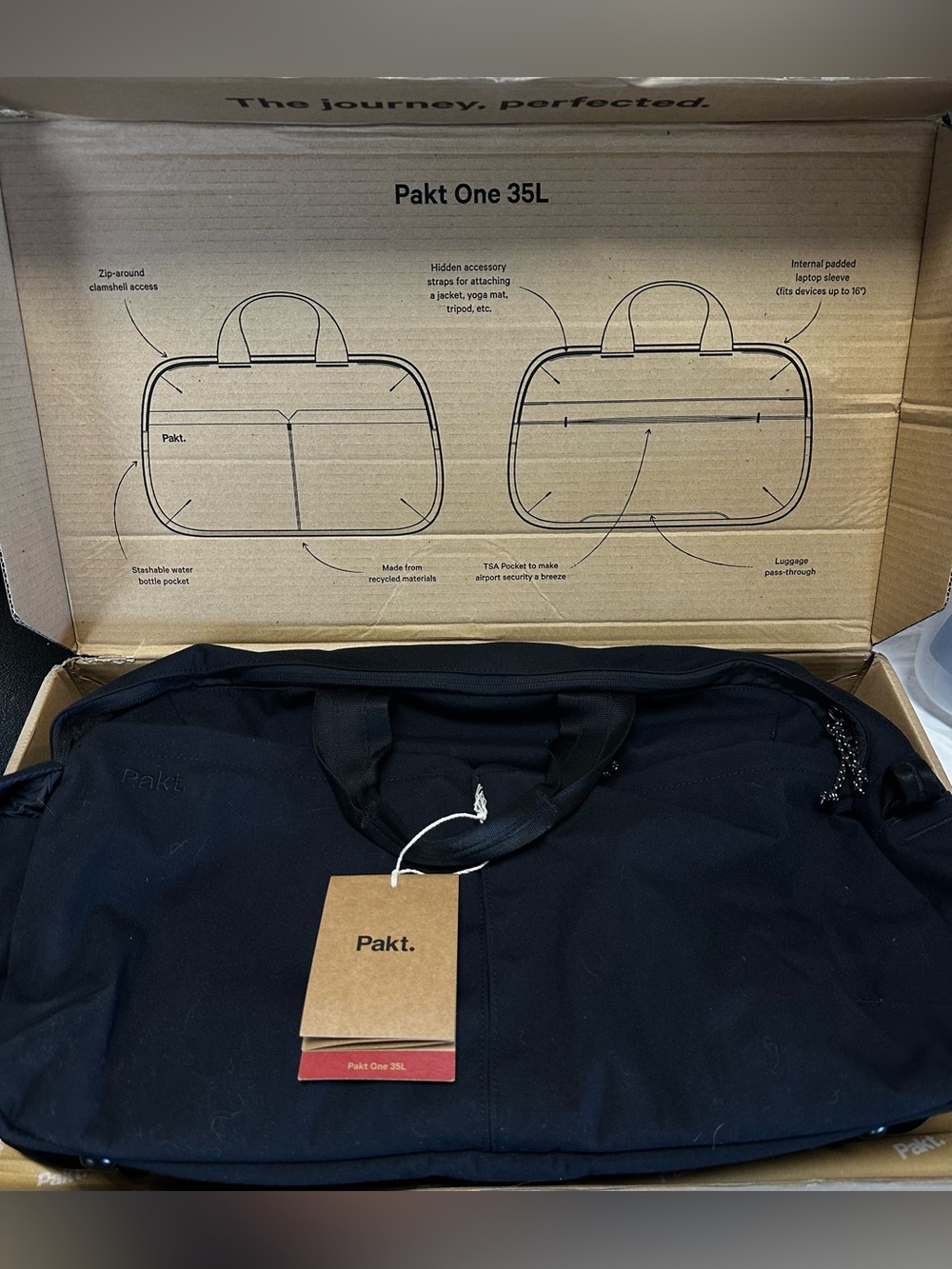 Pakt One Black Travel Duffel 35L NWT